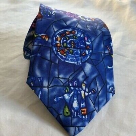 Art Institute Of Chicago Mens Tie Blue Stained Glass Angle Designed Exclusively - Picture 1 of 5